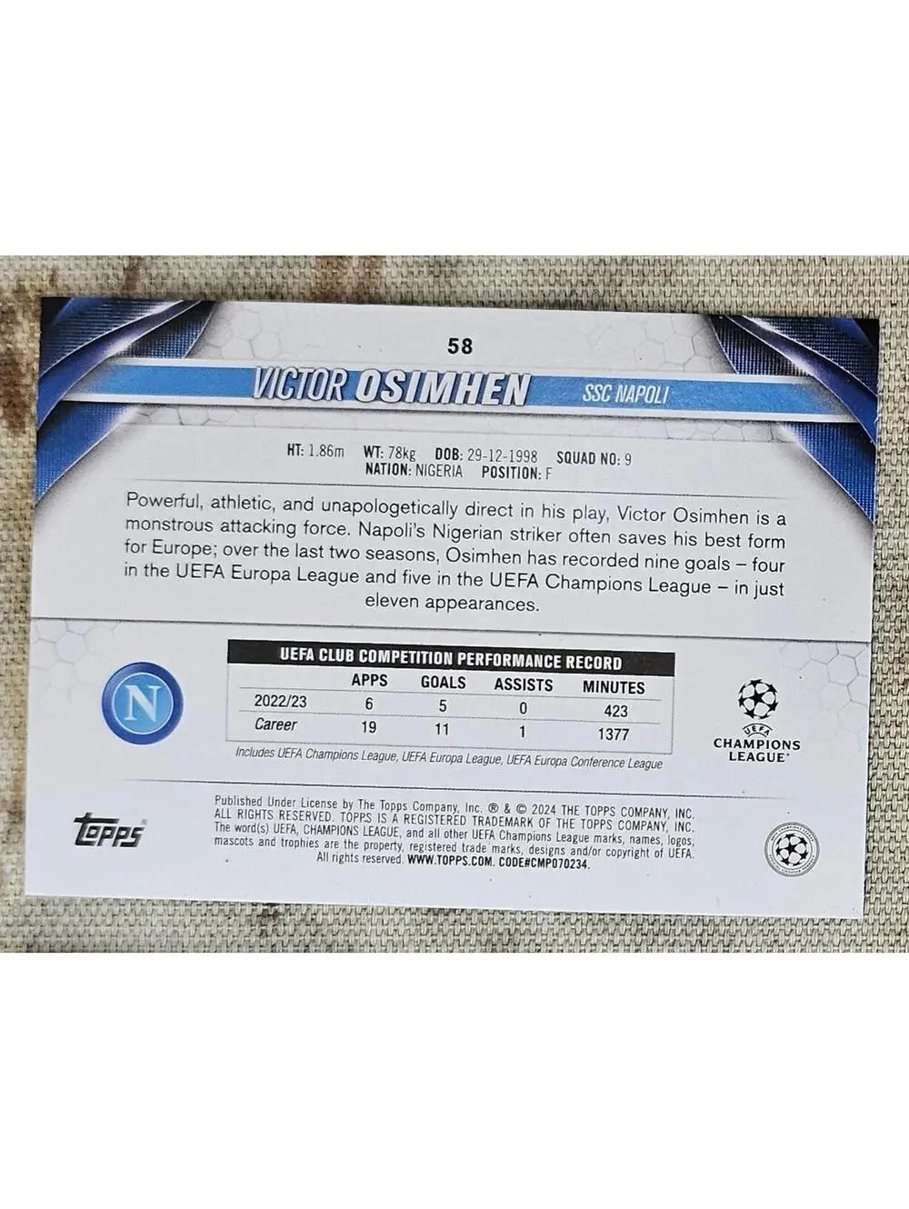 Victor Osimhen 2023-24 Topps UEFA Club Competitions Inferno insert - Picture 2 of 2